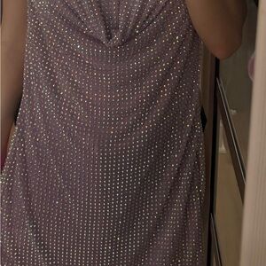 Lavender Mini Slip Dress with Sparkling Rhinestones